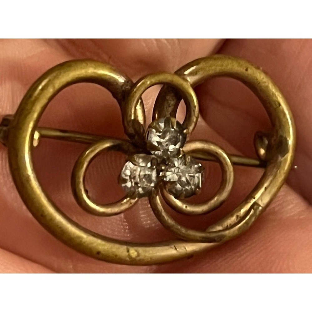 Vintage Gold Tone Rhinestone Pretzel Design Brooch‎ Ornate
